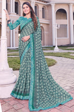 Load image into Gallery viewer, Beguiling Grey Color Georgette Printed Casual Saree
