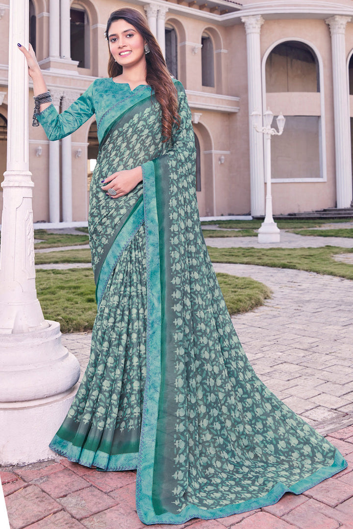 Beguiling Grey Color Georgette Printed Casual Saree