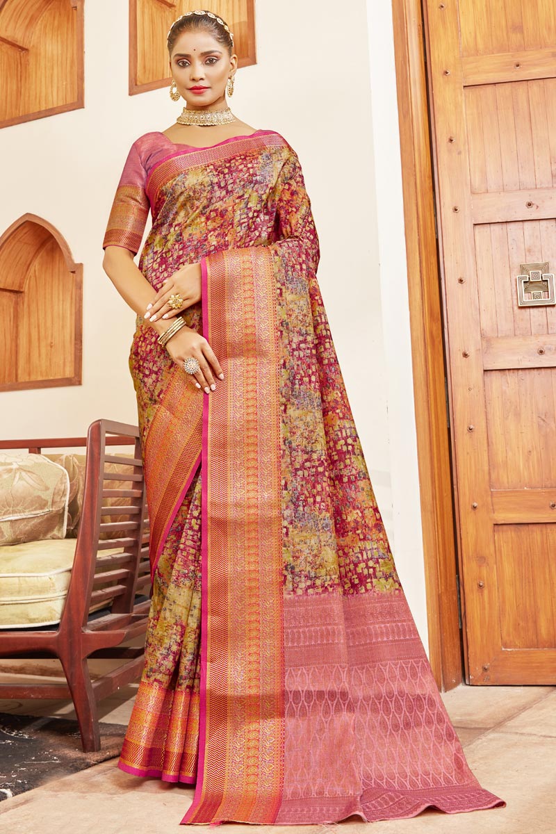 Multi Color Beguiling Digital Printed Art Silk Saree