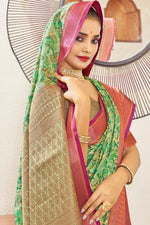 Load image into Gallery viewer, IncGreenible Green Color Digital Printed Art Silk Saree

