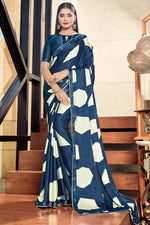 Load image into Gallery viewer, Georgette Blue Color Casual Look Printed Mesmeric Saree
