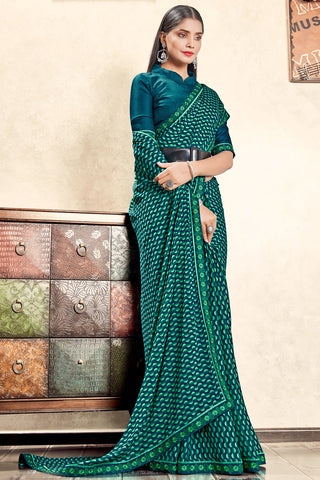 Beguiling Teal Color Georgette Casual Look Printed Saree