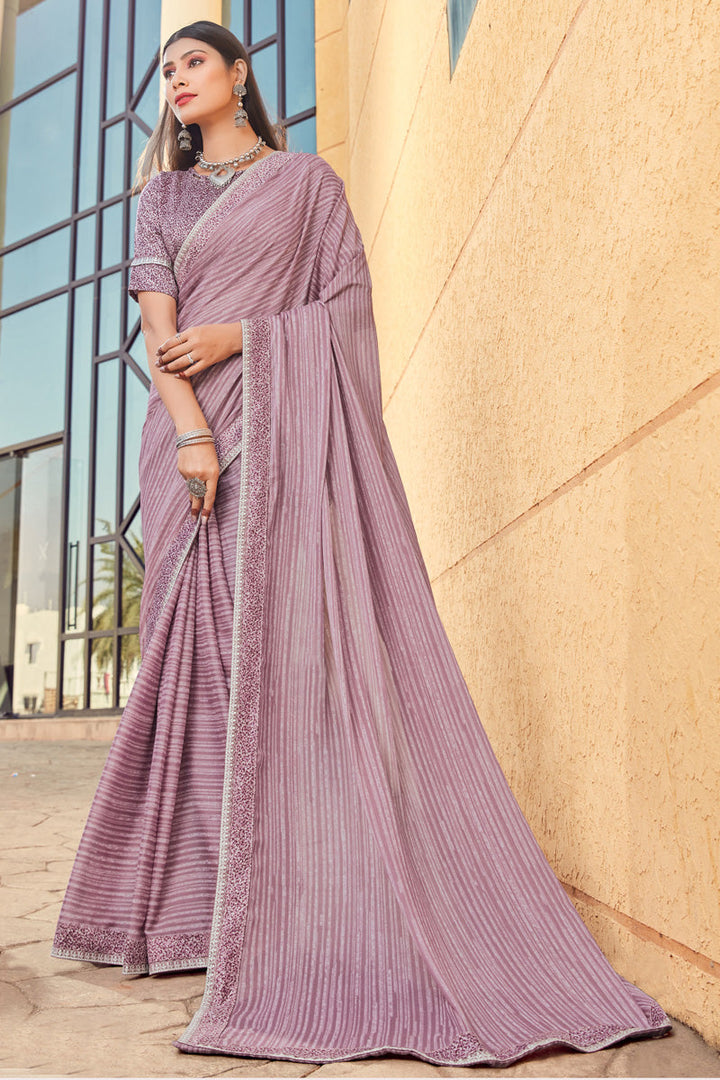 Incredible Georgette Lavender Color Casual Look Printed Saree
