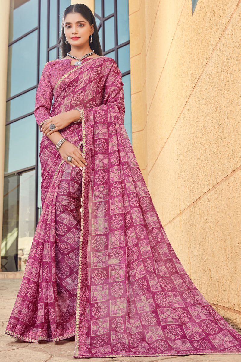 Casual Look Charming Pink Color Georgette Printed Saree