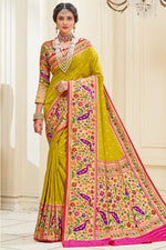 Load image into Gallery viewer, Festive Wear Yellow Color Designer Paithani Silk Fabric Weaving Work Saree

