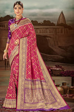 Load image into Gallery viewer, Banarasi Silk Fabric Rani Color Sangeet Wear Saree

