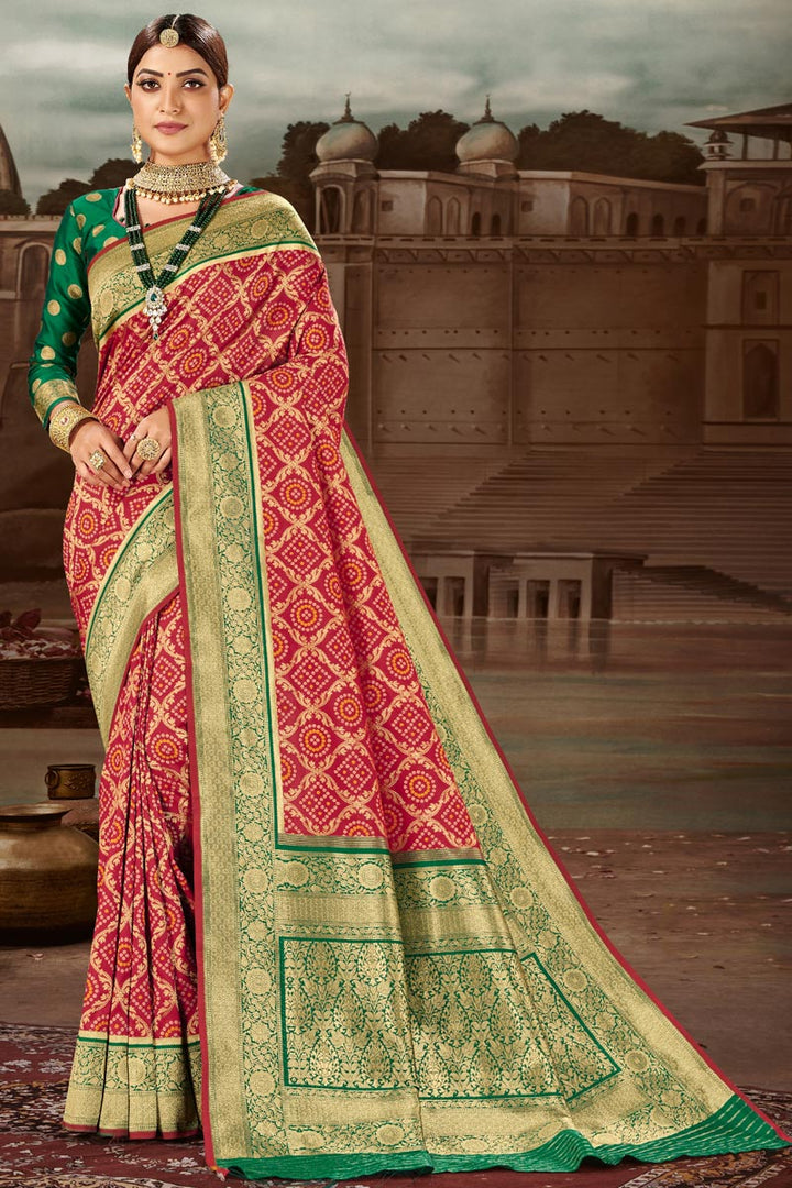 Banarasi Silk Fabric Red Color Weaving Work Festive Wear Saree