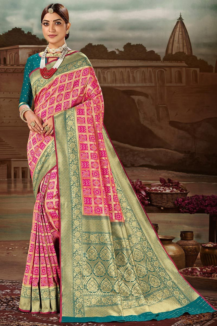 Weaving Work Banarasi Silk Fabric Magenta Color Sangeet Wear Designer Saree