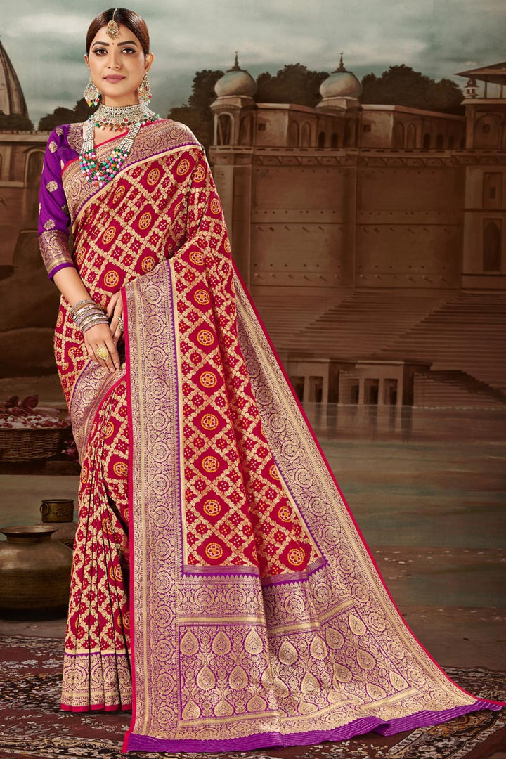 Weaving Work Maroon Color Banarasi Silk Fabric Reception Wear Stylish Saree