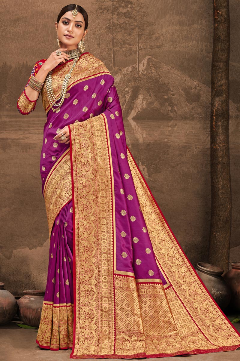 Purple Color Weaving Work Art Silk Fabric Party Wear Saree