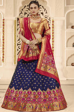 Load image into Gallery viewer, Navy Blue Weaving Work Reception Wear Lovely Lehenga Choli In Silk Fabric
