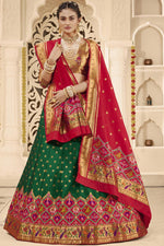 Load image into Gallery viewer, Dark Green Silk Fabric Beautiful Weaving Work Wedding Wear Lehenga Choli
