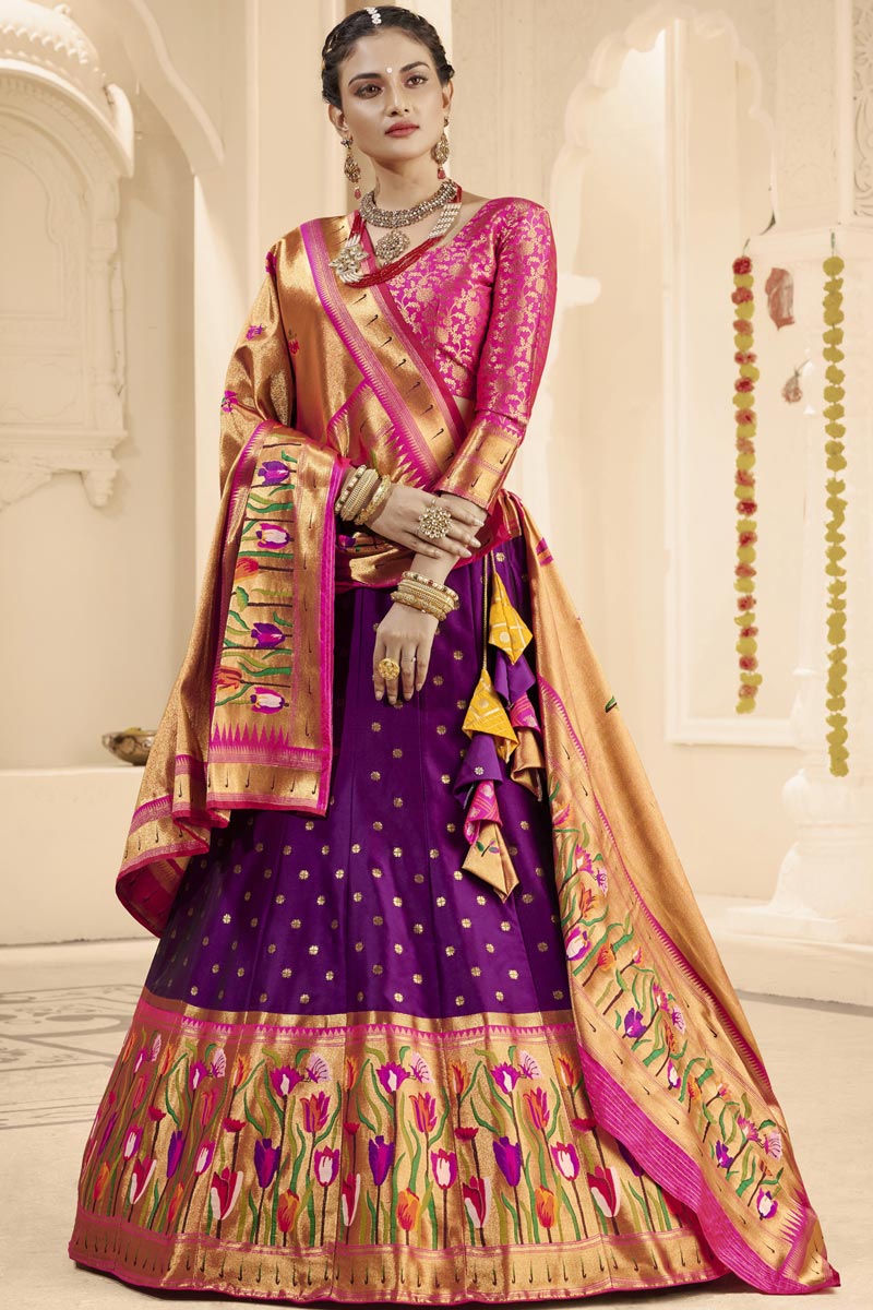Graceful Silk Weaving Work Lehenga Choli In Purple Color