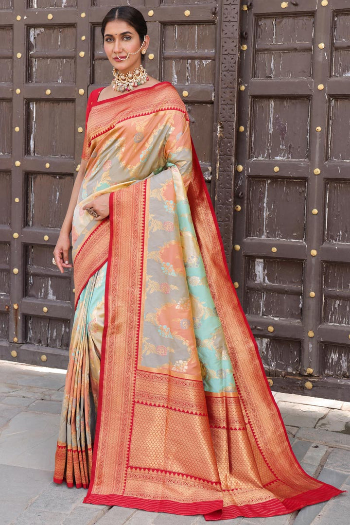 Function Wear Multi Color Sensational Silk Saree With Weaving Work