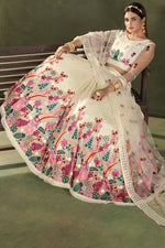 Load image into Gallery viewer, Sangeet Wear Beige Color Net Fabric Lehenga With Floral Embroidered Work
