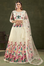 Load image into Gallery viewer, Sangeet Wear Beige Color Net Fabric Lehenga With Floral Embroidered Work
