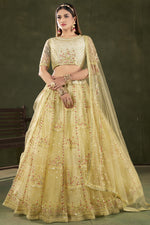Load image into Gallery viewer, Trendy Embroidered Work Net Fabric Lehenga Choli In Yellow Color
