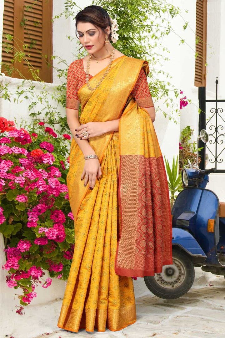 Charming Yellow Color Patola Silk Fabric Saree In Festival Wear
