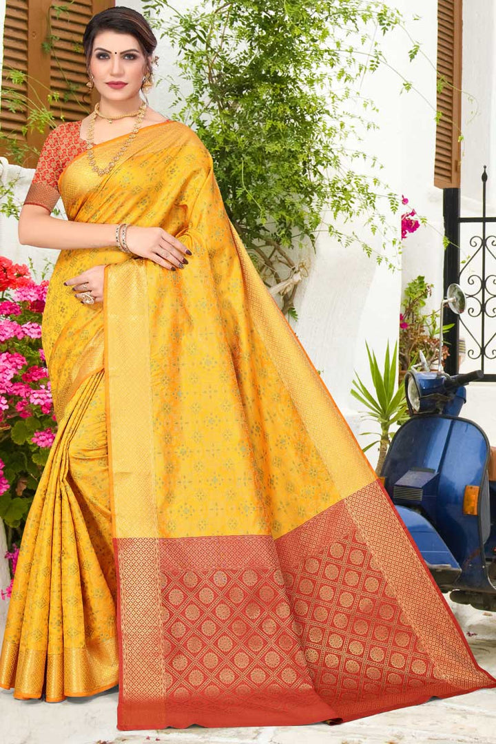Charming Yellow Color Patola Silk Fabric Saree In Festival Wear