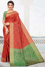 Load image into Gallery viewer, Mesmeric Red Color Festival Wear Saree In Patola Silk Fabric
