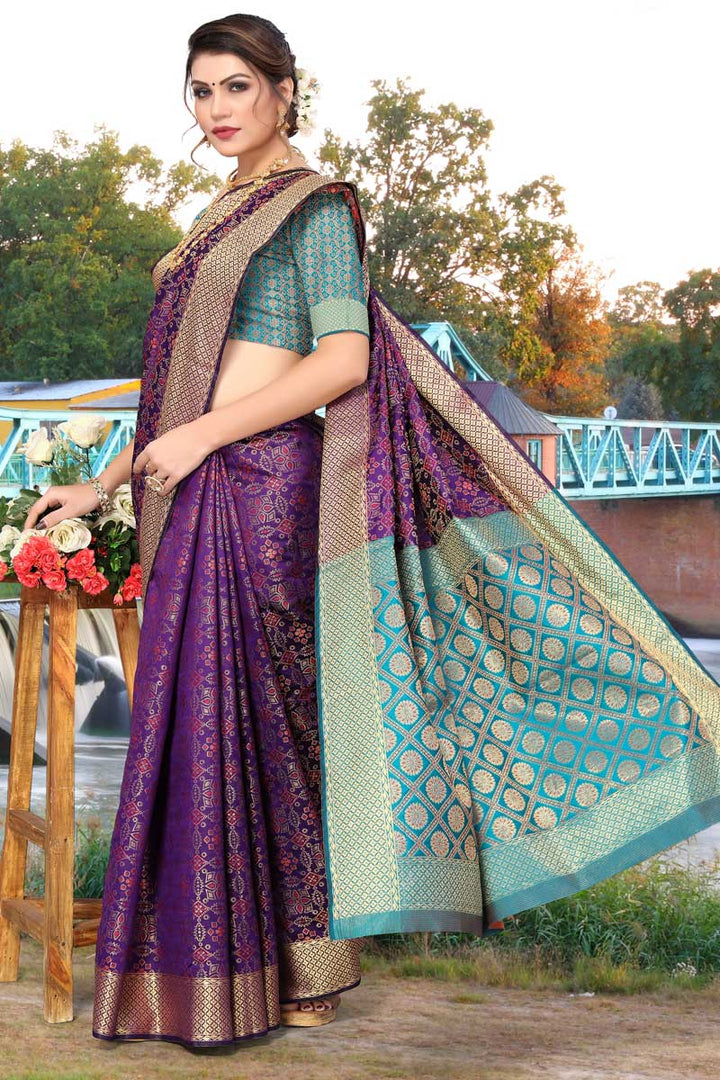 Radiant Festival Wear Purple Color Patola Silk Fabric Saree