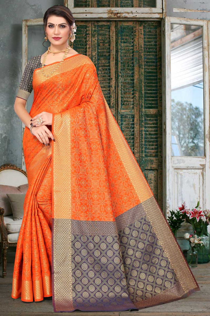 Excellent Patola Silk Fabric Orange Color Saree In Festival Wear