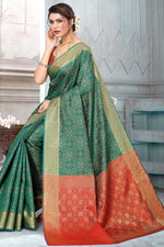 Load image into Gallery viewer, Incredible Festival Wear Patola Silk Fabric Dark Green Color Saree
