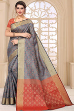 Load image into Gallery viewer, Classic Festival Wear Grey Color Saree In Patola Silk Fabric
