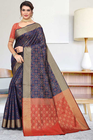 Dazzling Festival Wear Navy Blue Color Saree In Patola Silk Fabric