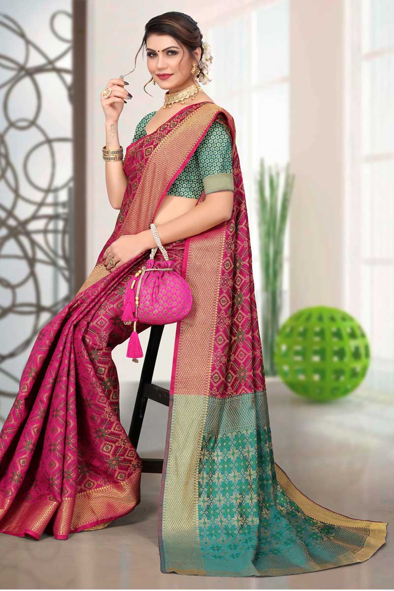 Art Silk Fabric Beatific Weaving Work Rani Color Saree