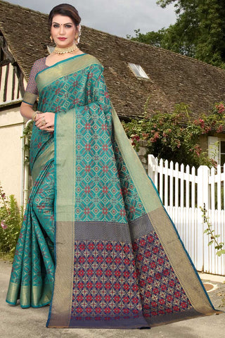 Beguiling Teal Color Art Silk Fabric Weaving Work Saree