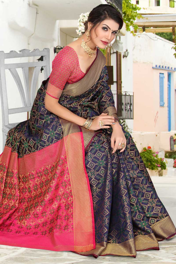 Incredible Art Silk Fabric Navy Blue Color Weaving Work Saree