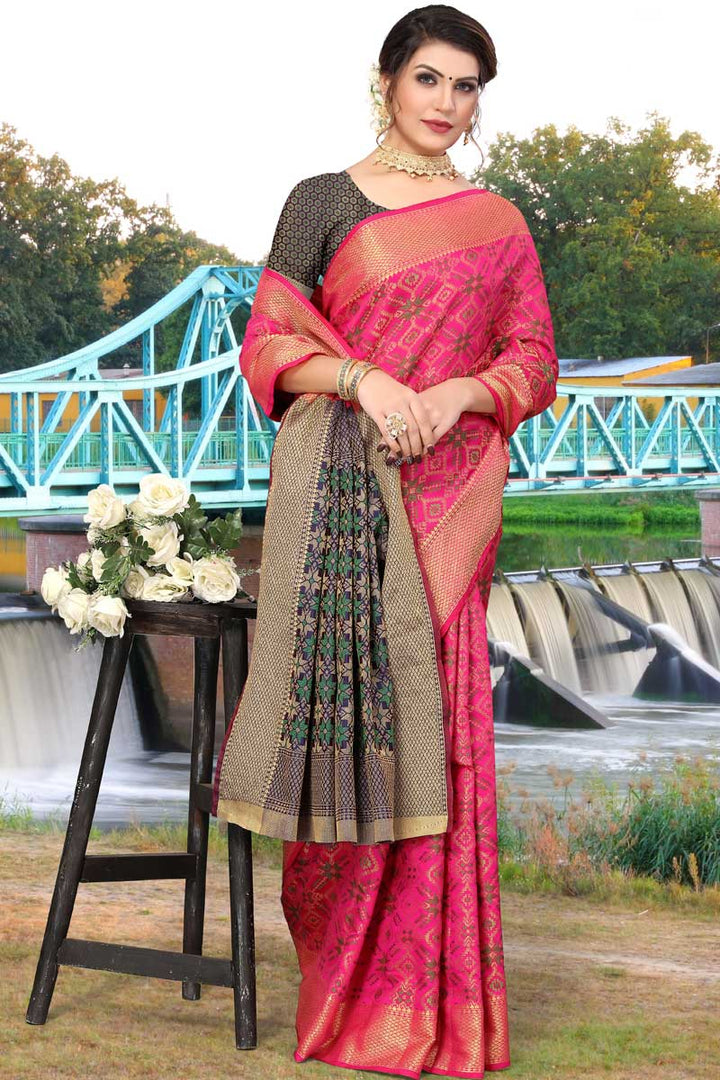 Tempting Art Silk Fabric Pink Color Weaving Work Saree