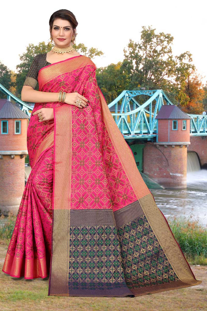 Tempting Art Silk Fabric Pink Color Weaving Work Saree