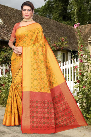 Classic Yellow Color Weaving Work Saree In Art Silk Fabric