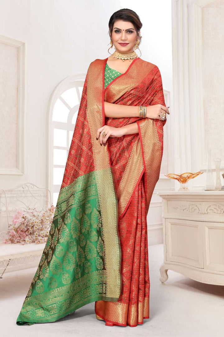 Patola Silk Fabric Red Color Saree With Fascinating Jacquard Work