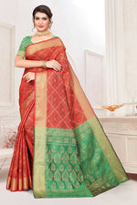 Load image into Gallery viewer, Patola Silk Fabric Red Color Saree With Fascinating Jacquard Work

