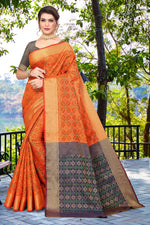 Load image into Gallery viewer, Marvelous Jacquard Work On Patola Silk Fabric Saree In Orange Color
