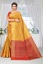 Load image into Gallery viewer, Art Silk Fabric Yellow Color Festival Wear Solid Patola Style Saree
