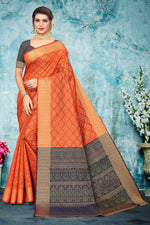 Load image into Gallery viewer, Festival Wear Art Silk Fabric Orange Color Intricate Patola Style Saree
