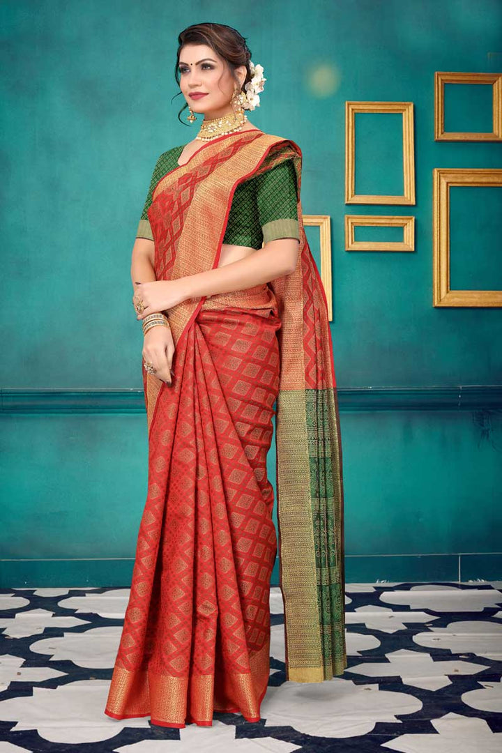 Red Color Art Silk Fabric Admirable Patola Style Saree In Festival Wear