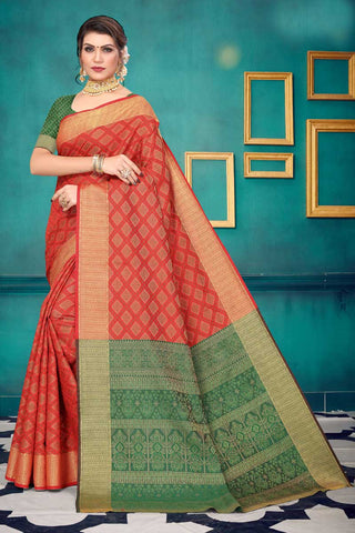 Red Color Art Silk Fabric Admirable Patola Style Saree In Festival Wear