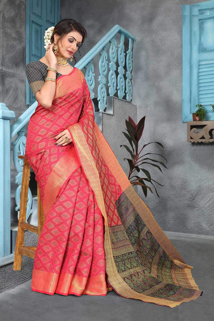 Pink Color Art Silk Fabric Festival Wear Divine Patola Style Saree