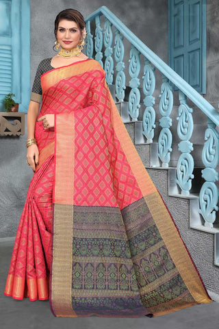 Pink Color Art Silk Fabric Festival Wear Divine Patola Style Saree