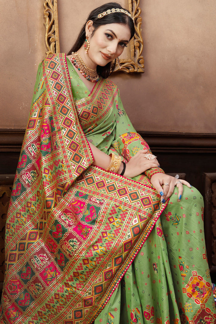 Beguiling Printed Green Color Pashmina Fabric Party Look Saree