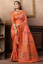 Load image into Gallery viewer, Incredible Pashmina Fabric Orange Color Printed Party Look Saree
