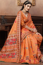 Load image into Gallery viewer, Printed Radiant Peach Color Pashmina Fabric Party Look Saree
