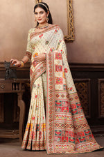 Load image into Gallery viewer, Excellent Pashmina Fabric Cream Color Printed Party Look Saree
