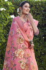 Load image into Gallery viewer, Mesmeric Pink Color Festive Look Saree In Cotton Cotton Silk Fabric

