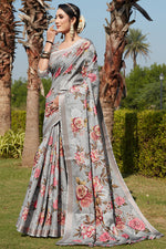 Load image into Gallery viewer, Radiant Grey Color Cotton Cotton Silk Fabric Festive Look Saree
